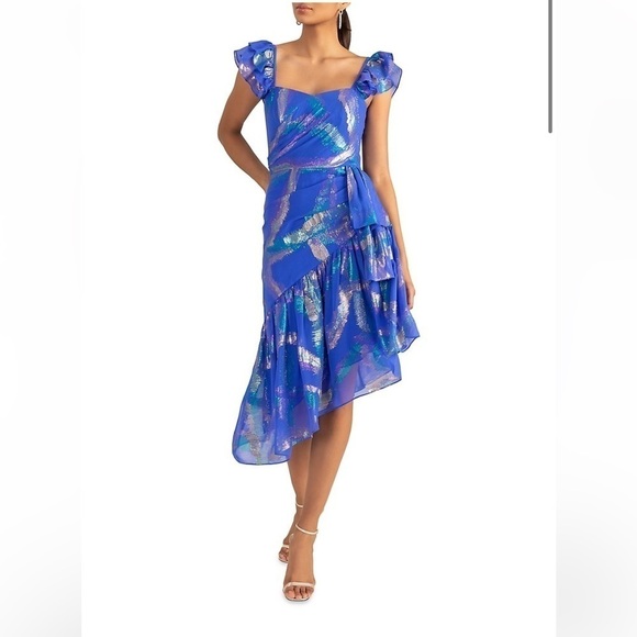 Shoshanna Neva Asymmetric Midi-Dress - Picture 1 of 9